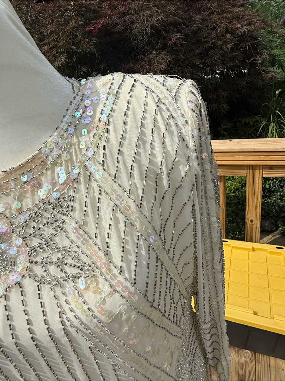 Vintage beaded cache cream dress wedding bride formal large - Picture 3 of 16